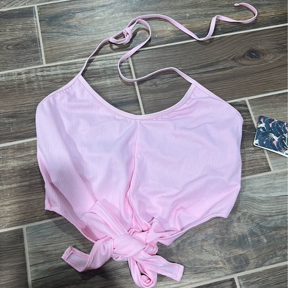 Kortni Jeane Ribbed Pink Tie Up Top